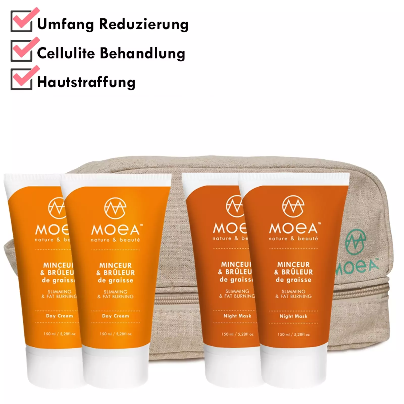 MOEA Doppelset gegen Cellulite und Fett + Kulturtasche MOEA Doppelset gegen Cellulite und Fett + Kulturtasche