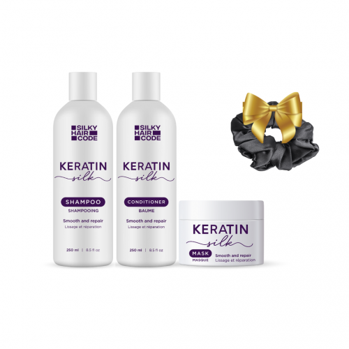 Keratin Silk Haarglättungstherapie für geschädigtes Haar + Seidenhaargummi als Geschenk