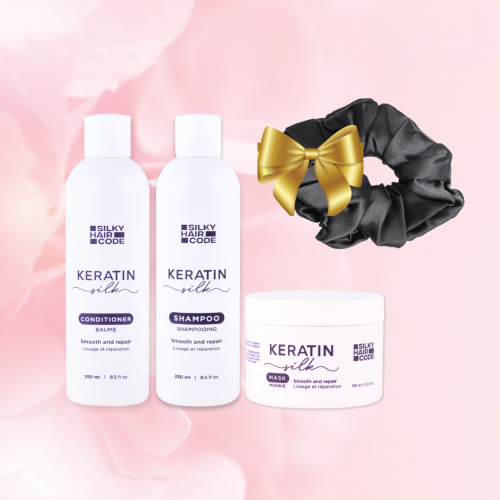 Keratin Silk Haarglättungstherapie für geschädigtes Haar + Seidenhaargummi als Geschenk